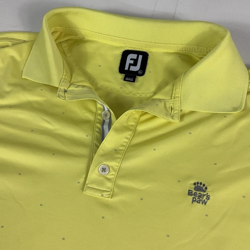 FootJoy Golf Polo Shirt Mens XL Yellow Geometric Bear's Paw Stretch Short Sleeve